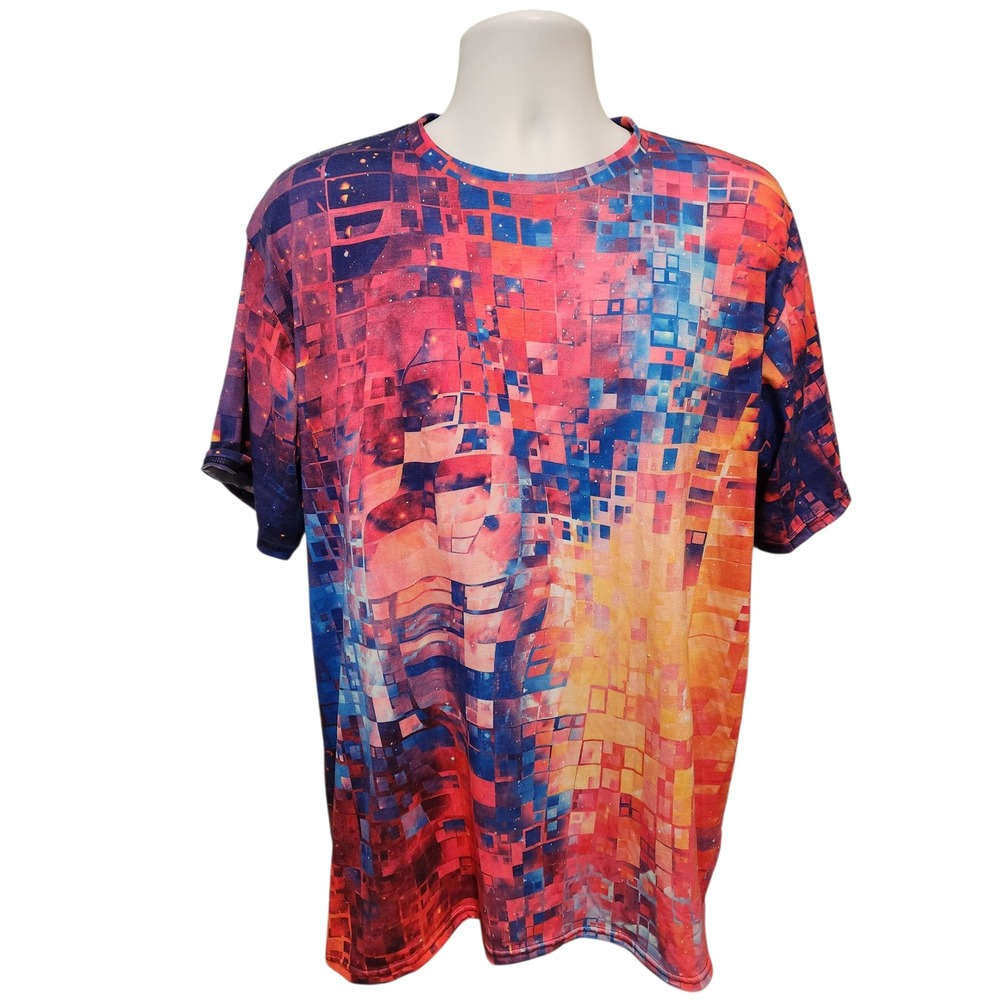 EDM Size XXL Men's Abstract Geometric Galaxy Print Rave Festival AOP T-Shirt‎